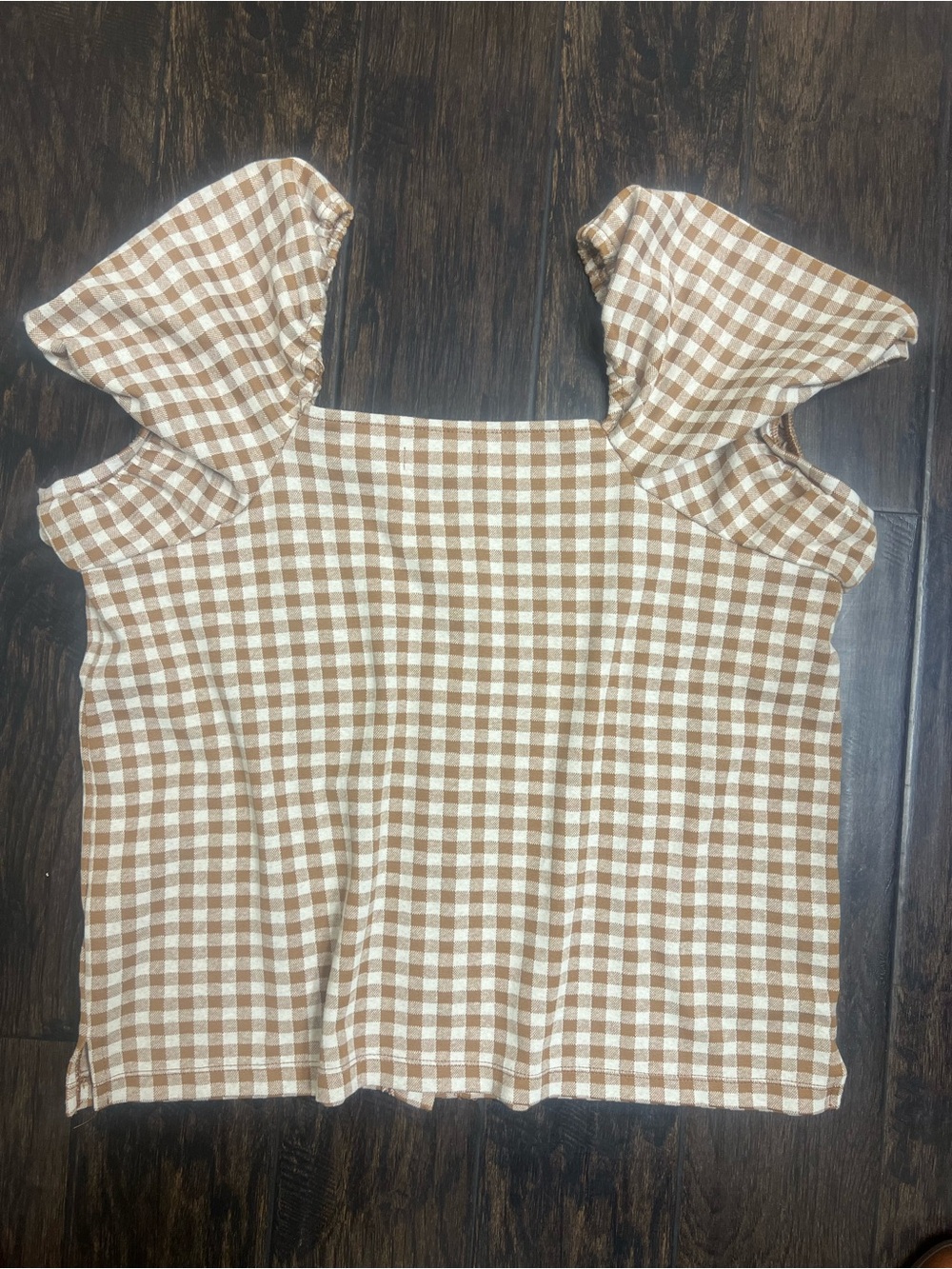 Madewell Brown and Cream Gingham Puff-Sleeve Button-Down Top - Picture 2 of 9